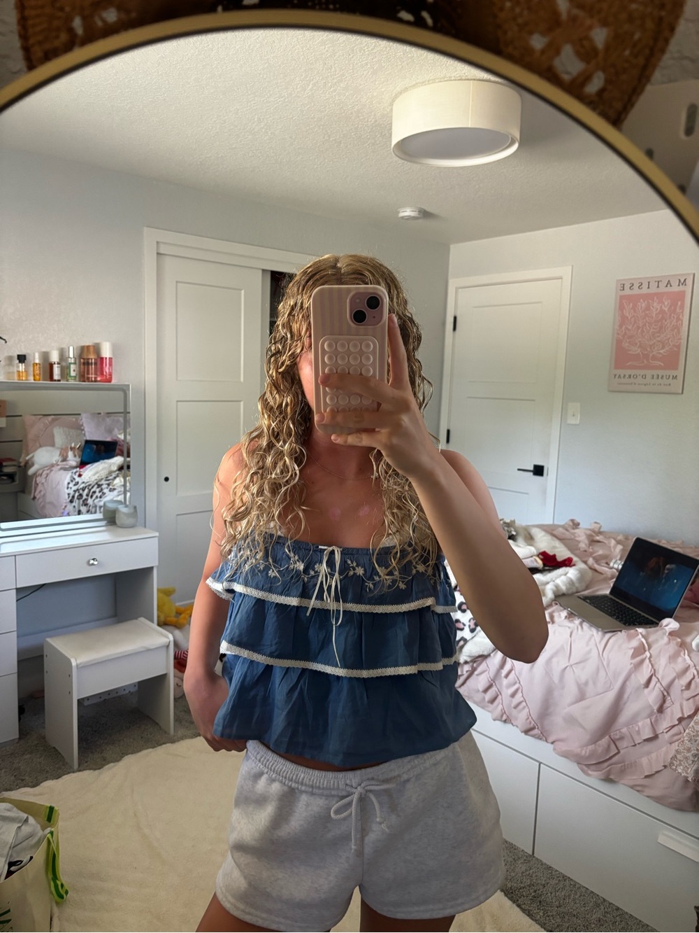 American Eagle Outfitters Blue Ruffle Tie-Front Crop Camisole